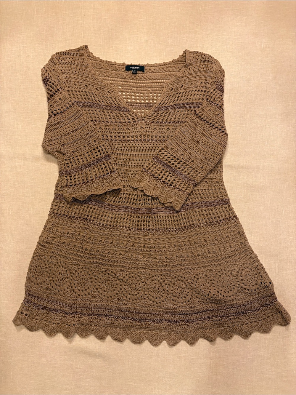 Premise Studio Women's Tan Crochet Sweater